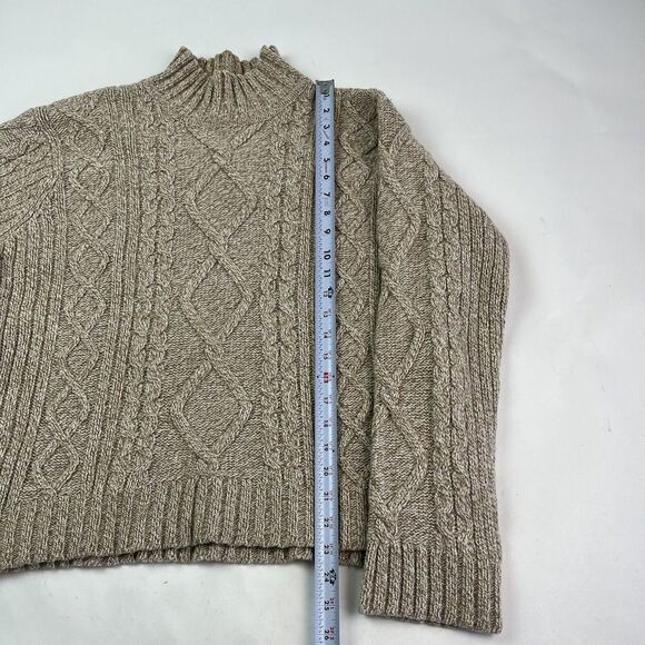 J Crew Y2K Wool Blend Pullover Mock Neck Sweater Fisherman Cable knit chunky - Picture 7 of 10